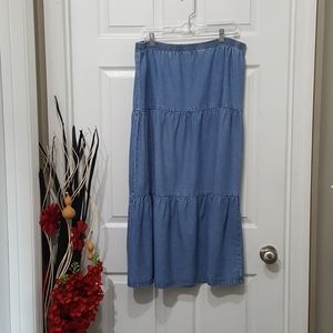 Vintage Teddi Elastic Waist Tier denim Skirt Size M